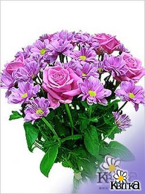 Цветочная композиция Летний сон. Яркий круглый букет из роз и хризантем. Высота-70 см.